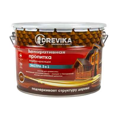 Пропитка для дерева Drevika Экстра 3 в 1, полуматовая, 9 л, груша